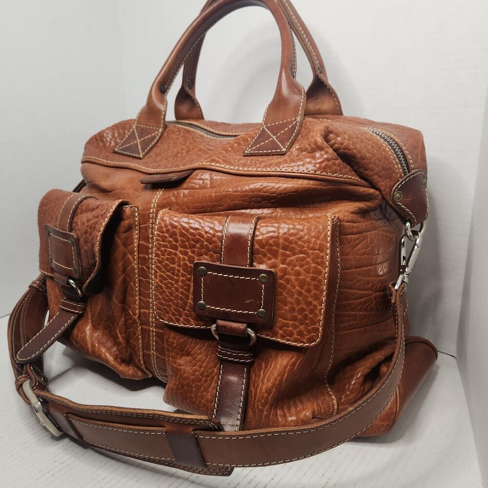 Borlino Milano Buffalo Leather Duffle Bag Weekender w Strap OOAK MTO Italy Terra - Picture 3 of 16